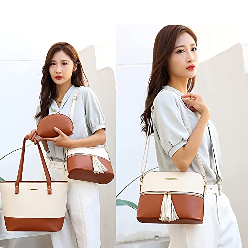 MOSSCATE Bolsos de Mujer Bolsos PU Cuero Bolsos Billetera Bolsa shopper Bolso Tous Mujer Bolso Bandolera Tote Grande De Hombro 3pcs Set (Blanco)