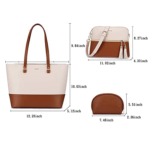 MOSSCATE Bolsos de Mujer Bolsos PU Cuero Bolsos Billetera Bolsa shopper Bolso Tous Mujer Bolso Bandolera Tote Grande De Hombro 3pcs Set (Blanco)