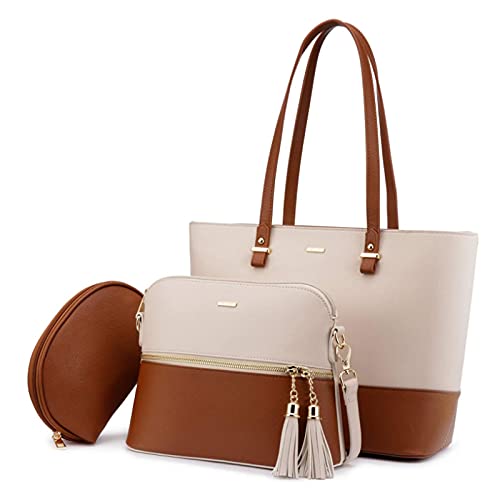 MOSSCATE Bolsos de Mujer Bolsos PU Cuero Bolsos Billetera Bolsa shopper Bolso Tous Mujer Bolso Bandolera Tote Grande De Hombro 3pcs Set (Blanco)