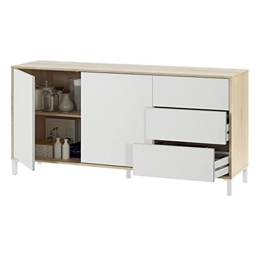 Mueble Aparador, Modelo Brooklyn, Roble Canadian y Blanco Artik, Medidas: 154 cm (Ancho) x 74 cm (Alto) x 41 cm (Fondo)