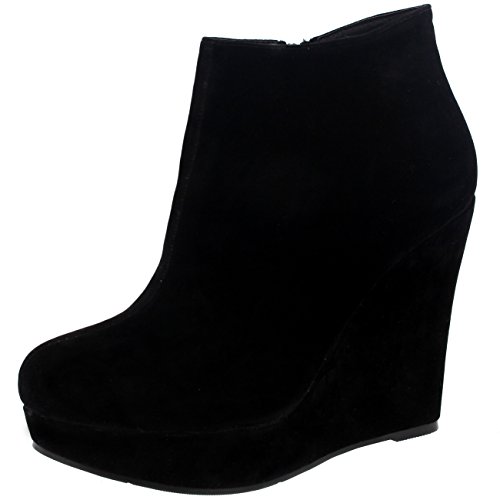 Mujer Alto Tacón De Cuña Tobillo Plataforma Negro Partido Zapatos Botas - Negro - 38