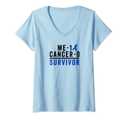 Mujer Colon Cancer Survivor Shirt Awareness Dark Blue Ribbon Gift Camiseta Cuello V