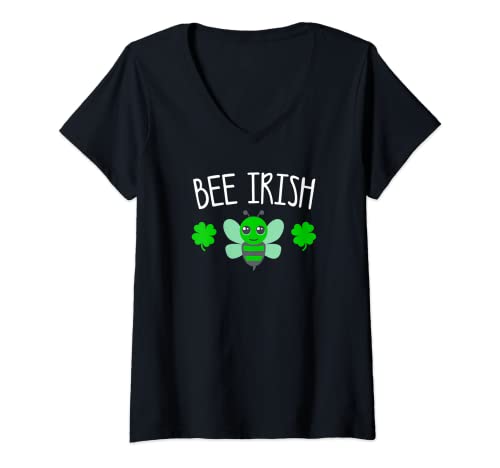 Mujer Día de San Patricio BEE IRISH Green Bumblebee Niños Niñas Niños Camiseta Cuello V