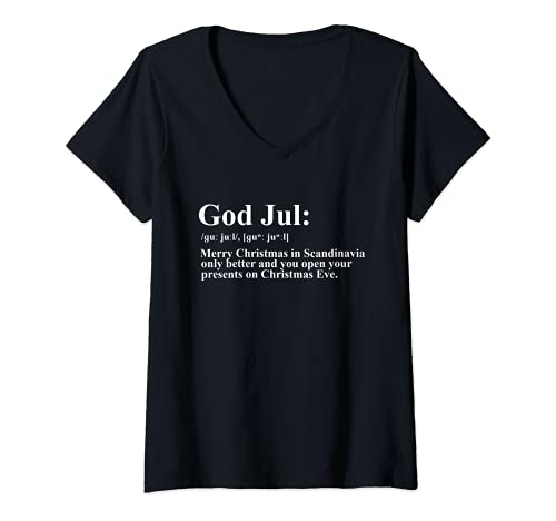 Mujer Dios Jul Definición Feliz Navidad Divertido Escandinavia Camiseta Cuello V
