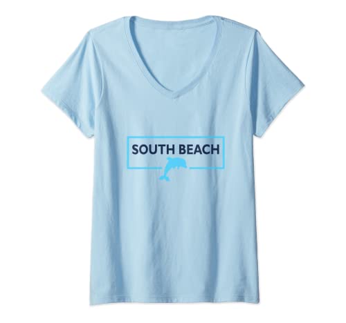 Mujer Dolphin South Beach Miami FL Marca Moda South Beach Camiseta Cuello V