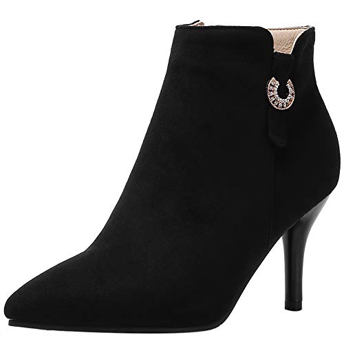 Mujer Elegante Vestido Botines Puntiagudo Tacón Alto Botines Cremallera Tacón De Aguja Botines Invierno Negro Talla 34 EU