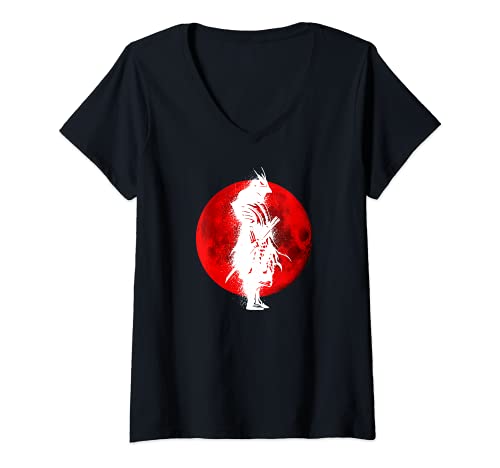 Mujer Japón Samurai Shinto Buddhisnus Anime Luna Roja Sensai Camiseta Cuello V