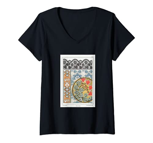 Mujer Planta de ciclamen de Nouveau Art francés Maurice Pillard Camiseta Cuello V