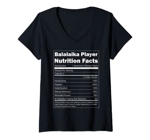 Mujer Regalo de música rusa - Información nutricional divertida Jugador de Balalaika Camiseta Cuello V