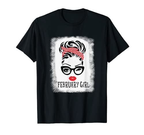 Mujeres Febrero Chica Moño Desordenado Cara Guiño Ojos Cumpleaños Camiseta