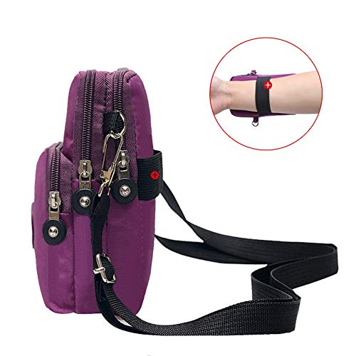 Mujeres Monedero Pequeña Bolso de Brazo Teléfono Móvil Mini Bandolera Mujer Bolsos de Mano Nylon Brazalete Deportivo Soporte Pasaporte Cintura de Viaje Bolsa de Cartera Niñas para iPhone Samsung