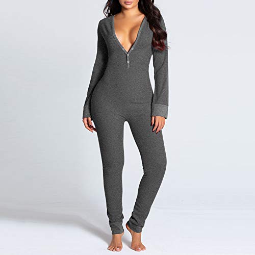 Mujeres Pijamas Tipo Mono Elegante Casual Funcional con Solapa Abotonada Adultos Otoño Invierno Ropa de Dormir Homewear Enterizo de Pijamas