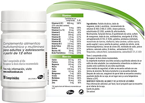 Multicentrum Complemento Alimenticio Multivitaminas con 13 Vitaminas y 11 Minerales, Sin Gluten, para Adultos y Adolescentes a Partir de 12 Años, Pack de 90 y 30 Comprimidos