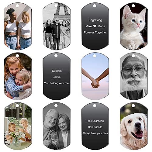 MunkiMix Personalizado Placas de identificación Collares con Texto e Imagen Grabados con Colgante de Imagen en Color/Blanco y Negro Regalo para Hombres/Mujeres Joyas grabadas. (6 Colores)