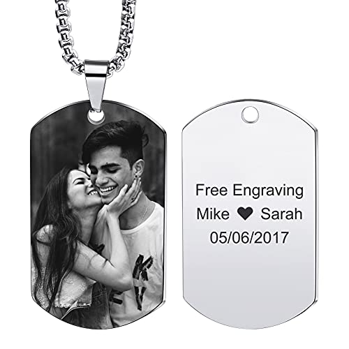 MunkiMix Personalizado Placas de identificación Collares con Texto e Imagen Grabados con Colgante de Imagen en Color/Blanco y Negro Regalo para Hombres/Mujeres Joyas grabadas. (6 Colores)