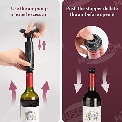 MUSCCCM Tapones Reutilizable Set de Vino Para El Vacío,Con 1 Bomba de Vacío , 6 Tapón de Vino de Vacío y 1 Vertedor de Vino, 1 Tin Foil Cutter,Adecuado Para Regalos a Familiares y Amigos