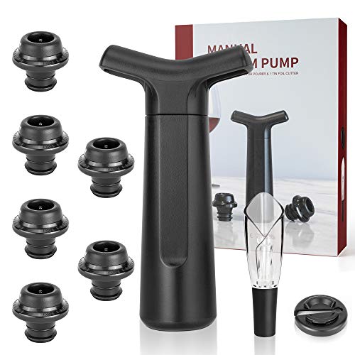 MUSCCCM Tapones Reutilizable Set de Vino Para El Vacío,Con 1 Bomba de Vacío , 6 Tapón de Vino de Vacío y 1 Vertedor de Vino, 1 Tin Foil Cutter,Adecuado Para Regalos a Familiares y Amigos