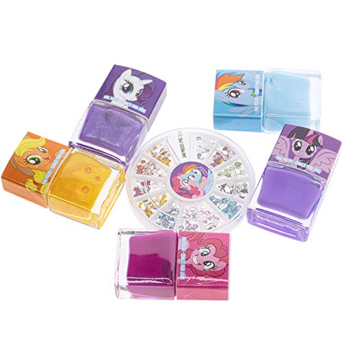 My Little Pony - Townley Girl Hasbro Juego De Actividades De Esmalte De Uñas Peel-Off Para Niñas, Mayores De 3 Años Con 5 Colores De Esmalte De Uñas, 240 Gemas De Uñas Y Bolsa, Para Fiestas, Pijamadas