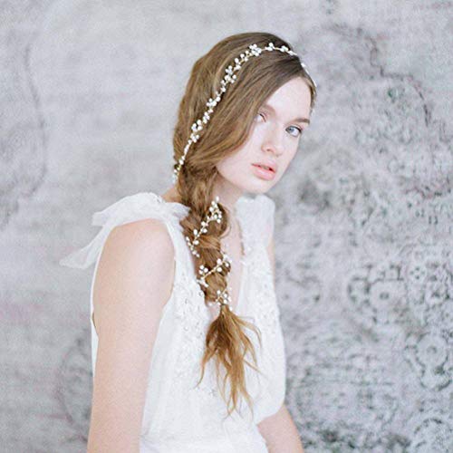 NA YANSHON Tocado Diadema para el Pelo de Novia 50cm Diadema Cristal con Perlas Diademas de Pelo para Mujeres y Niñas Adornos Accesorios para el Cabello para Boda Fiesta Velada