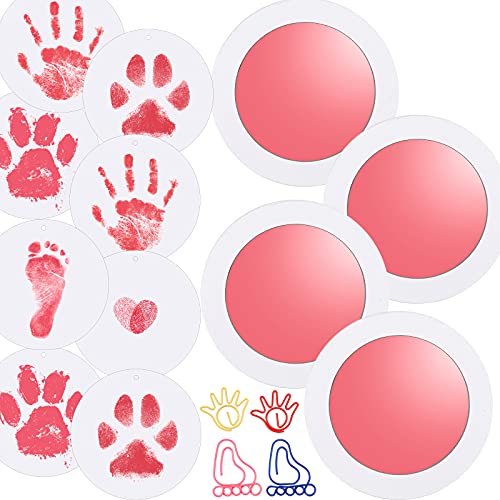 Nabance Kit huella bebe, 8 Tarjetas de Impresión y 4 Plantillas, Kit de Huellas ​de Perro o Mascota, Manos Almohadillas de Tinta ​No Tóxicas, No se Mancha, para babies aged 0-6 months, Rosa