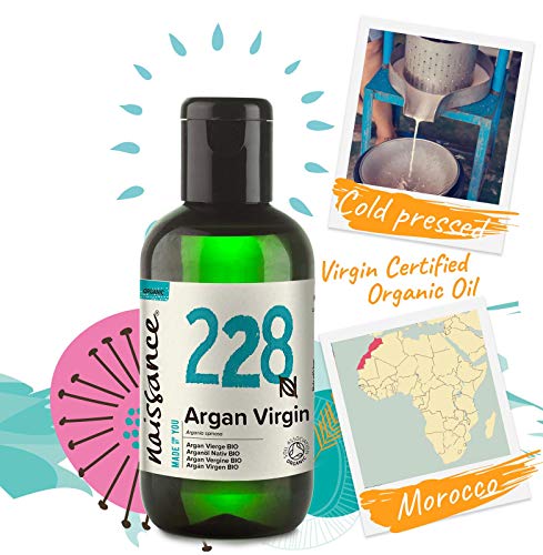 Naissance Aceite Vegetal de Argán de Marruecos BIO n. º 228 - 100ml - Puro, natural, vegano, certificado ecológico, sin hexano y no OGM - Hidratación natural para el cabello.