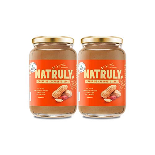 NATRULY Crema de Cacahuete Sin Azúcar, Vegana, Sin Gluten, Sin Lactosa, 100% Cacahuete Natural (Pack 2x500g)