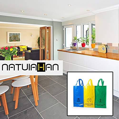 Natuiahan 3 Bolsas Reciclaje Duraderas. Robustas, Prácticas y Fáciles de Limpiar y Transportar. Incluye 30 Bolsas de Basura Perfumadas (30 L) Sin Fugas