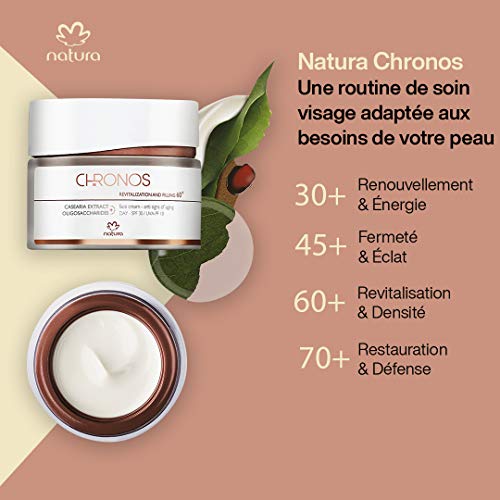 NATURA - Crema Facial Antisignos de Noche 45+ Chronos - Firmeza y Luminosidad - Antienvejecimiento, Antiarrugas, Reafirmante - Mejora la Elasticidad y la Firmeza - 100% Vegano - Cruelty Free - 40 g