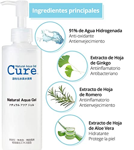 Natural Aqua Gel Cure | Exfoliante Facial | 250 ml | 91% Agua con Hidrógeno Activado | Reduce los Poros y Puntos Negros | Gel limpiador Facial Hidratante | Exfoliante Facial Mujer