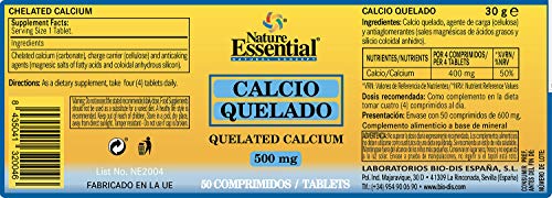 Nature Essential | Calcio Quelado 500 mg | Favorece al Sistema Óseo | Complemento Alimenticio a Base de Mineral | 50 Comprimidos | Pack 2 unidades