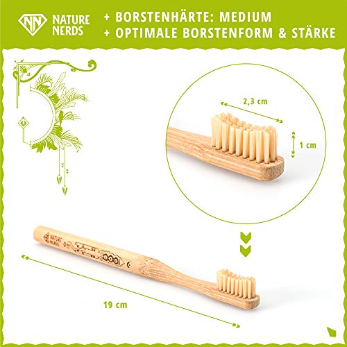 Nature Nerds - Cepillos de dientes de bambú en un set (pack de 4) / Dureza: Media/hecho de bambú cultivado de forma sostenible/vegano/libre de BPA