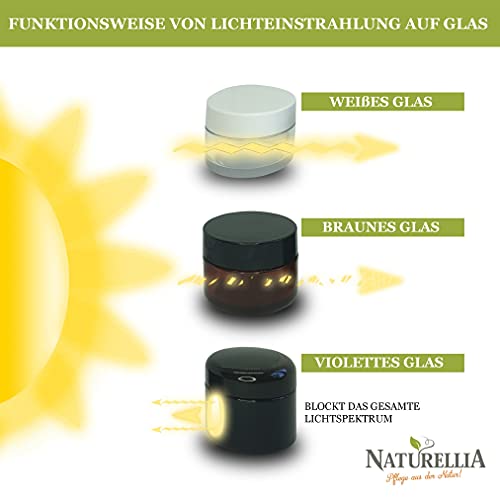 Naturellia - 6x Botella de Cristal Miron 50ml UV Tiegel Ultra Violet Glass - Para el Almacenamiento de sus Productos Sofisticados