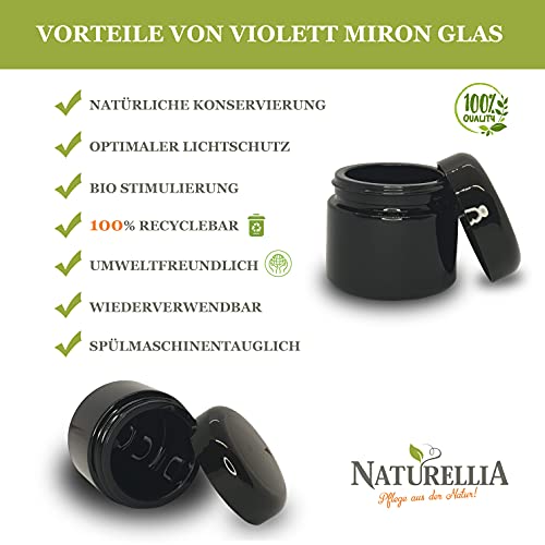 Naturellia - 6x Botella de Cristal Miron 50ml UV Tiegel Ultra Violet Glass - Para el Almacenamiento de sus Productos Sofisticados