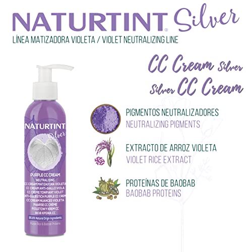 Naturtint CC Cream Matizadora Violeta Sin Aclarado. Elimina Tonos Amarillentos y Cobrizos. Cabellos Rubios, Blancos y Decolorados. 95,8% Ingredientes Natural - 200 ml