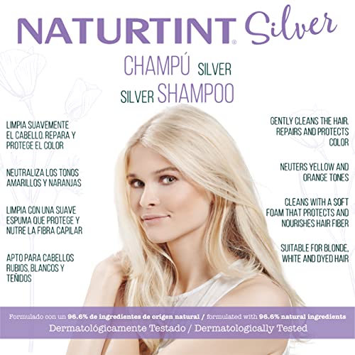 Naturtint Champú Matizador Violeta. Elimina Tonos Amarillentos y Cobrizos No Deseados. Cabellos Rubios, Blancos y Decolorado. 96,6% de Ingredientes Naturales - 330 ml