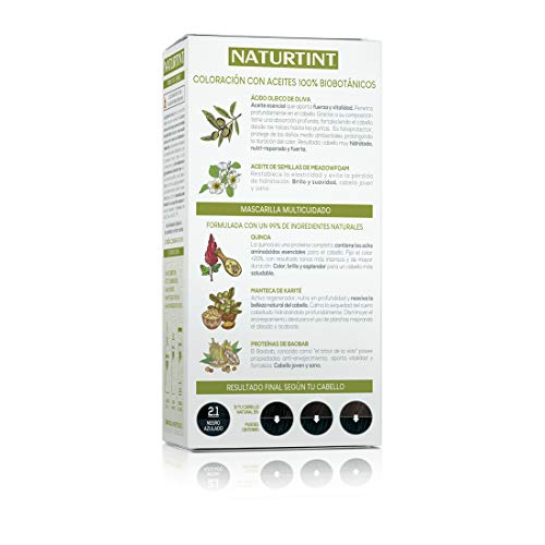 Naturtint Coloración 2.1 Negro Azulado, 100% Cobertura de canas y Hidratación, Ingredientes Vegetales y Aceites 100% Biobotánicos, Color Natural y Duradero, Sin Amoniaco, Pack de 3.