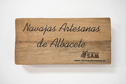 Navaja de Albacete Hecha a Mano Modelo Teja Olivo Grande Sam, Incluye Estuche de Madera, Hoja de 8,5cm. Incluye Imán de Madera Personalizable de Regalo.