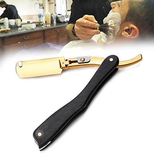 Navaja Manual para Hombres Con Mango de Madera, Cuchilla de Afeitar de Barbero Clásica Portátil para El Hogar(Negro)