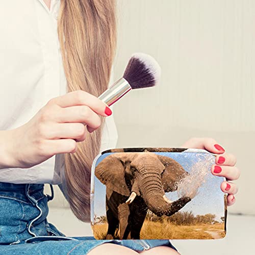 Neceser de Maquillaje para Neceser Estuche de Viaje cosmético Organizador Estuche para cosméticos Monedero,Elefante rociando Agua sobre su Tronco