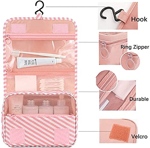 Neceser Mujer Viaje Colgante Organizador Maquillaje Bolsa de Aseo Gran Capacidad Bolso de Mujer para Viajar con asa y Gancho-, Mujer,niña- Accesorios Maquillaje, Viaje, Camping (Rosa)