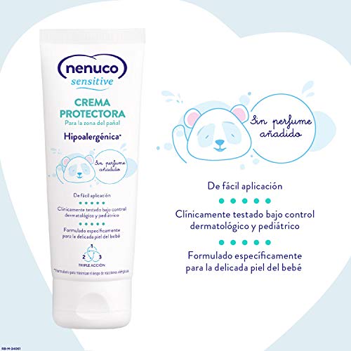 Nenuco - Sensitive crema protectora para la zona del pañal, hipoalergenica y sin perfumes añadidos, duplo pack 2x100ml