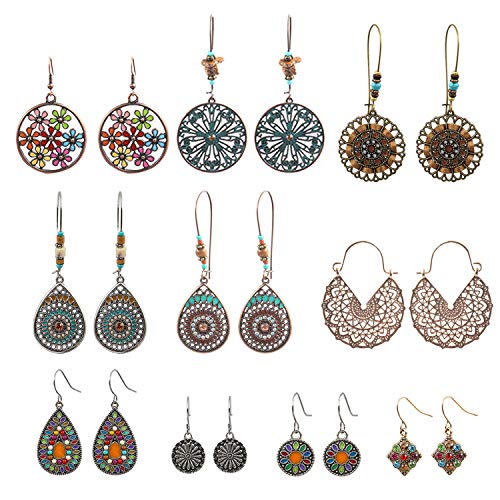 NEPAK 10 Pares de Pendientes Colgantes Bohemios de La Vendimia,Boho Cuelgan Los Pendientes,Big Circle Hook Earrings