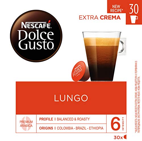 Nescafé Dolce Gusto Cápsulas de Café Lungo Magnum; Café Lungo suave con aroma a café tostado con toques a frutos rojo, 3 cajas de 30 cápsulas - 90 Cápsulas