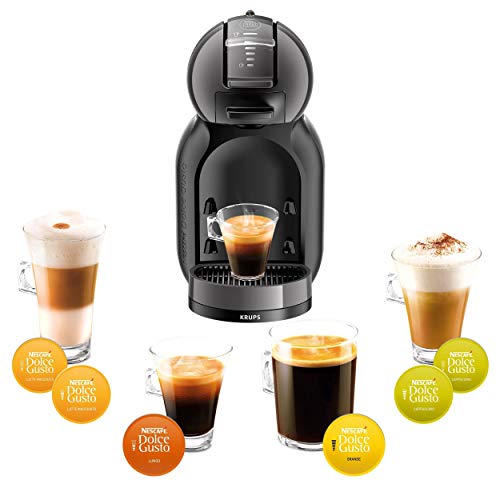 Nescafé Dolce Gusto Mini Me ‎KP1208 Krups Cafetera de cápsulas con 3 cajas café, 15 bares de presión, capacidad 0.8 L, bebidas frías o calientes, modo Eco, 30 tipos café, bandeja regulable 3 alturas