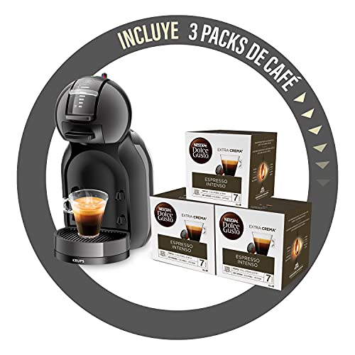 Nescafé Dolce Gusto Mini Me ‎KP1208 Krups Cafetera de cápsulas con 3 cajas café, 15 bares de presión, capacidad 0.8 L, bebidas frías o calientes, modo Eco, 30 tipos café, bandeja regulable 3 alturas