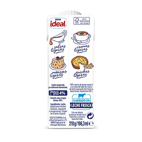 Nestlé Ideal - Leche Evaporada Para Salsas y Cremas Ligeras - Pack de 15 x 210 g