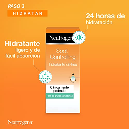 Neutrogena Spot Controlling, 1 Limpiador Facial, 1 Exfoliante Facial, 1 Hidratante Facial, con Ácido Salicílico para Piel Propensa al Acné, Pack de 3 Unidades