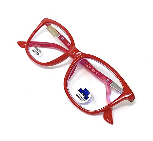 New model 2021 Gafas de lectura con filtro bloqueo de luz azul para gaming, ordenador, móvil. Anti fatiga, presbicia, vista cansada, Mujer Diseño en Colores. VENICE Smart (Rojo, 1,00)