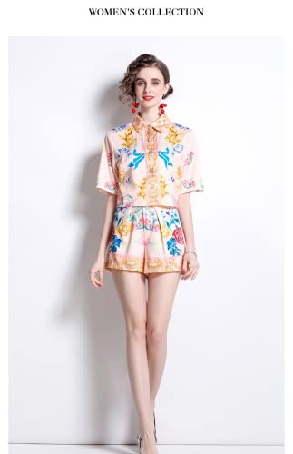 Niche Design New Holiday INS Wind Loose Sweet Summer Print Shirt Set, Rosa/Rebel Fun., Small