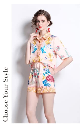 Niche Design New Holiday INS Wind Loose Sweet Summer Print Shirt Set, Rosa/Rebel Fun., Small